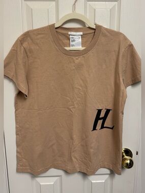Helmut Lang Beige Crewneck Tee with Subtle Label